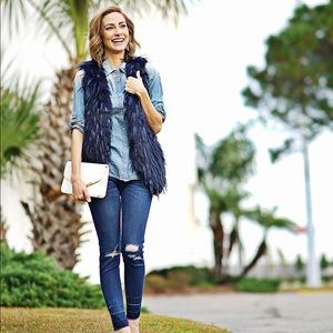 Vici Blue Faux Fur Vest with pockets